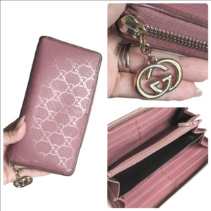 Gucci Pink Guccissima Leather GG lcon Zip Around Wallet